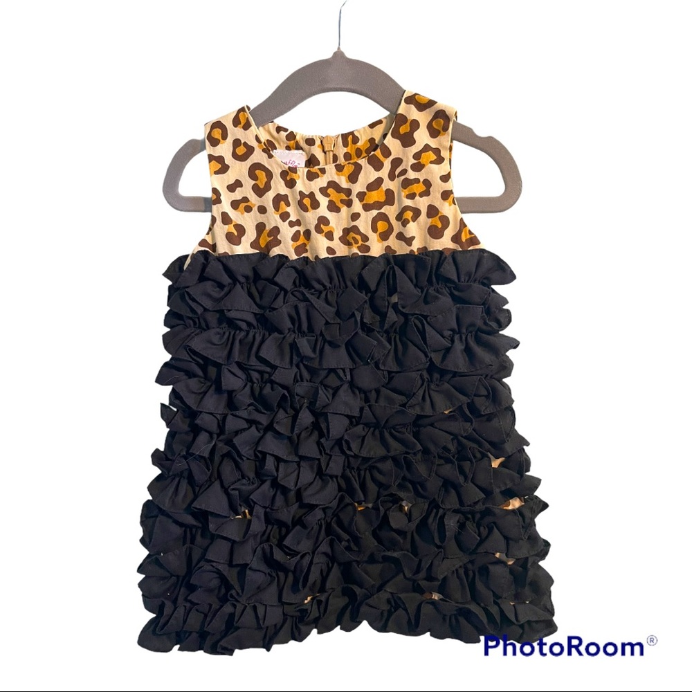 Ruffle Butts Leopard w/black Ruffle Dress 2T
